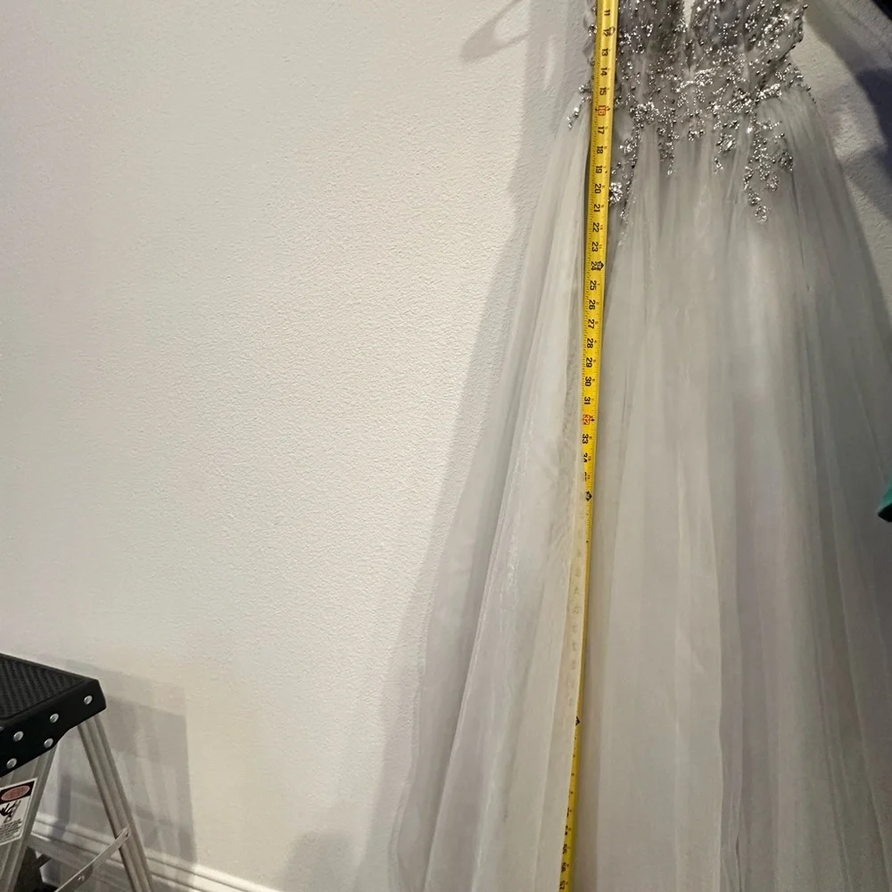 Elegant Silver Embellished Evening Gown - Picture 12 of 16